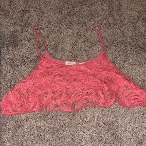 Loose pink lace crop top